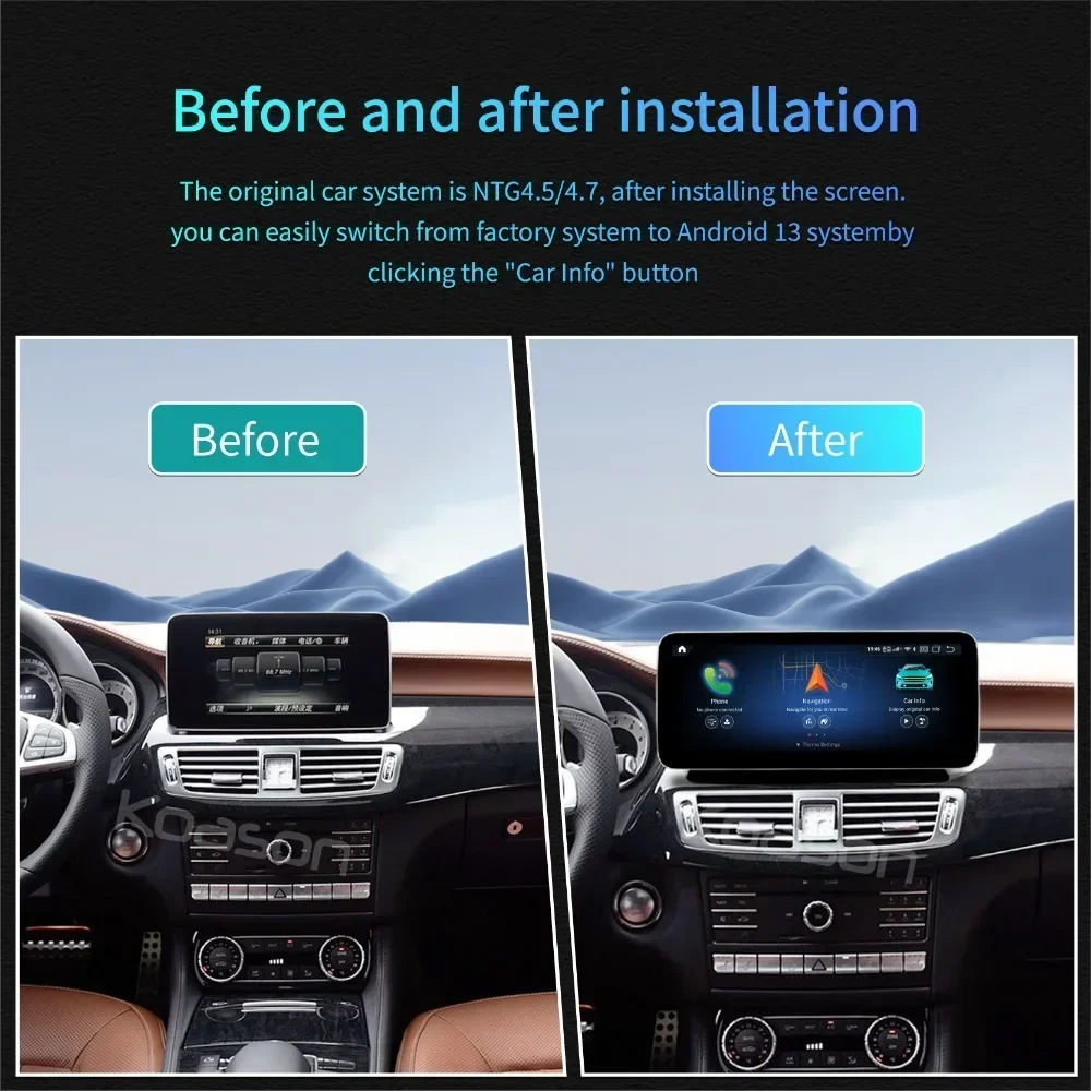 Koason أندرويد السيارات شاشة عرض الوسائط المتعددة لمرسيدس بنز CLS W218 2010-2018 ترقية اللاسلكية CarPlay لتحديد المواقع والملاحة