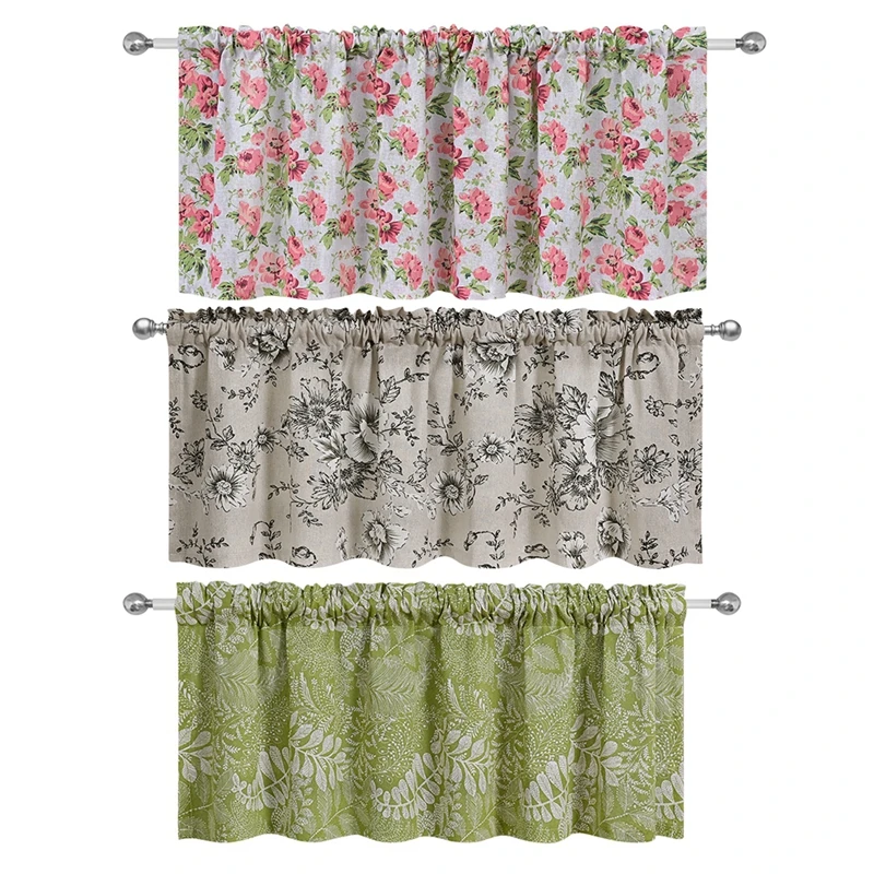 1 Panel Short Curtain Floral Pattern Half Window Curtains for Bedroom Privacy Curtain Tiers Rod Pocket for Home Decor