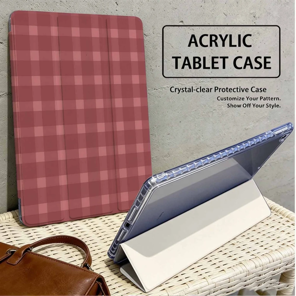 Pink Gingham Check Plaid For iPad Pro 11 12.9 13 A16 M2 M4 M3 M5 9.7 10.2 5/6/7/8/9/10/11th Mini Air 3 4 5 6 Tablet Case