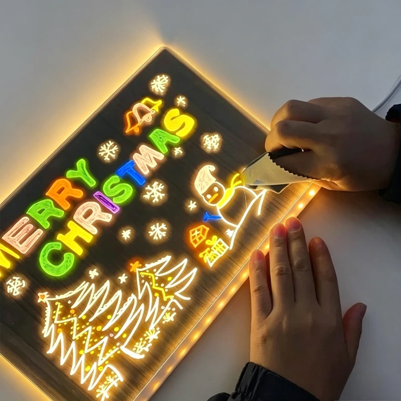 2026 New Light Up Acrylic Message Board Rewritable Glowing Drawing Board DIY Kids Night Light Message Lamp with 7 Colorful Pens