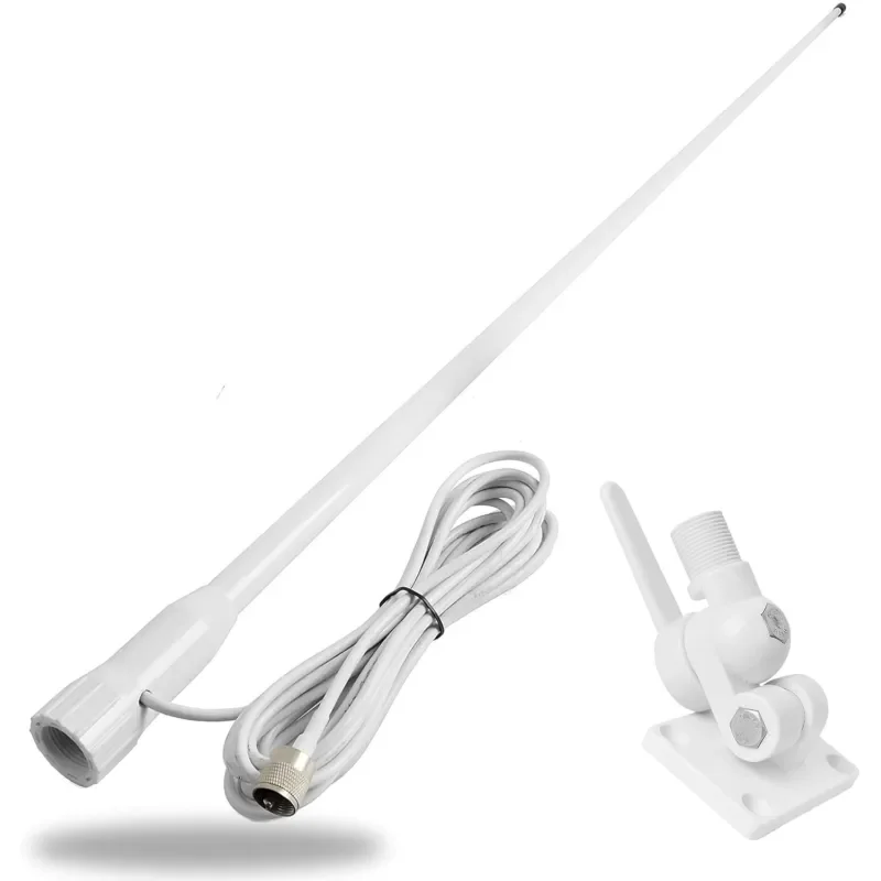 VHF Marine Antenna 156-163MHz 43 Inch Fiberglass Boat Radio Whip with Adjustable Mount Base and 14.7ft RG58 Cable Compatible