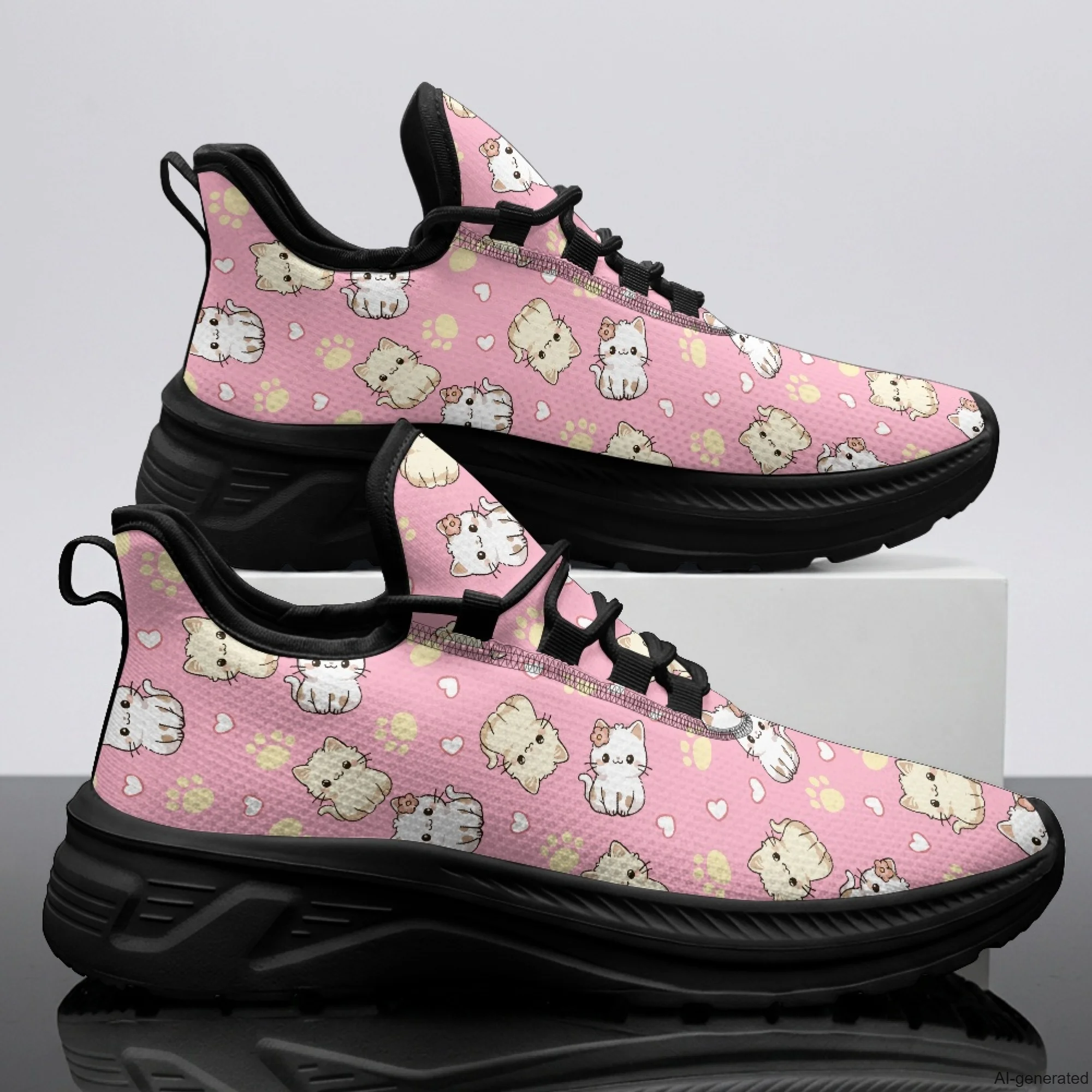 XIXIRIMIDO Womens Walking Shoes Cute Cat Print Football Sneakers Mens Gym Sports Casual Fashion Shoes Trainers Shoes 35-48