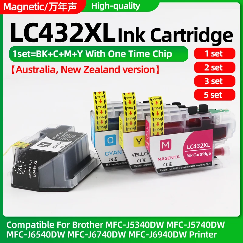 1~5set LC432 XL LC432XL Compatible Ink Cartridge For Brother MFC-J5340DW MFC-J5740DW MFC-J6540DW MFC-J6740DW MFC-J6940DW Printer