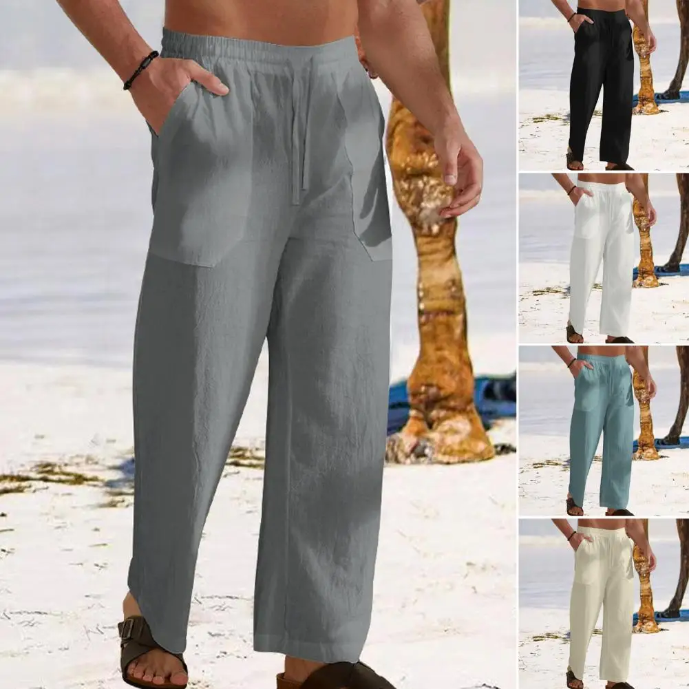 Men's Pants With Elastic Waist Straight Leg Loose Solid Color Pocket Everyday Wear Casual Sports Pants