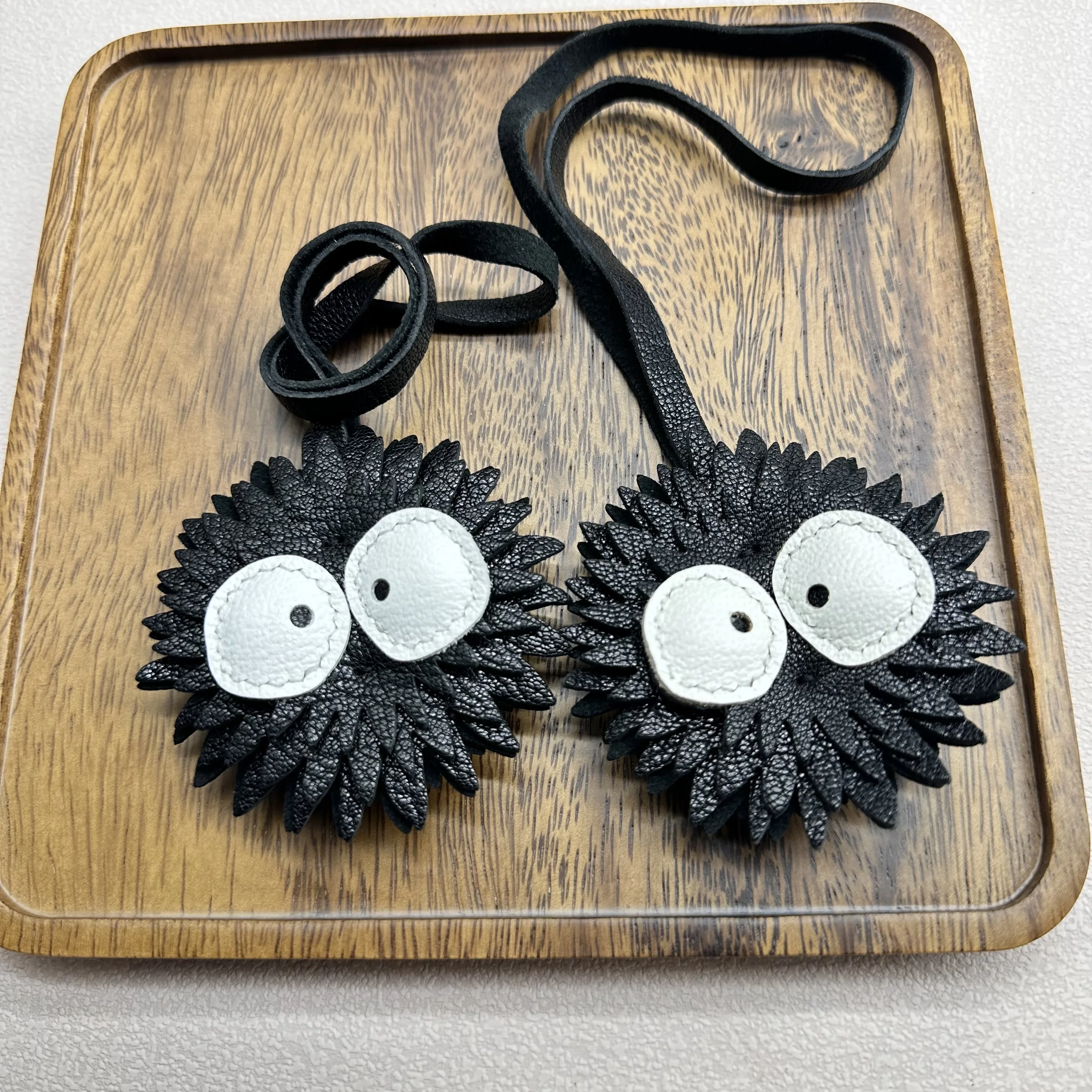 

Leather Black Coal Ball Keychain Pendant Mobile Phone Pendant Bag Black Rabbit Keychain Goatskin