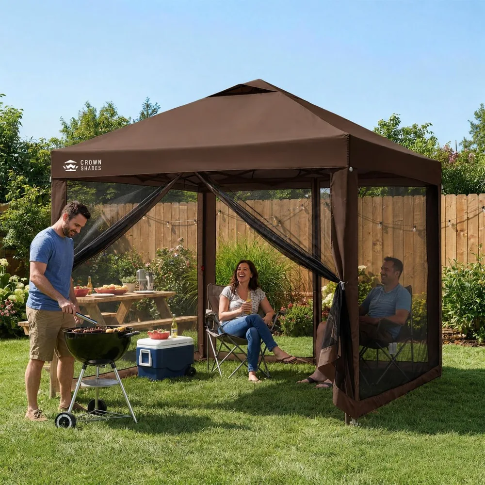Gazebo 10x10 Pop Up Canopy with Mosquito Netting, Beige