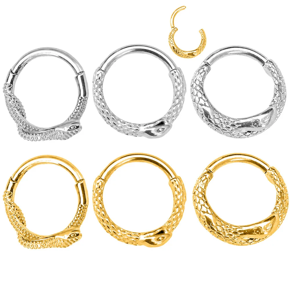 Snake Clicker Septum Ring Segment  Nose Piercing Daith Conch Earring Helix Hinged Hoop Jewelry 100% 316L Surgical Steel 16G