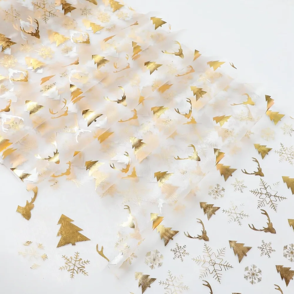 Christmas Table Runner Gold Silver Snowflake Print Organza Table Decoration For Holiday Party Dinner Home Decor