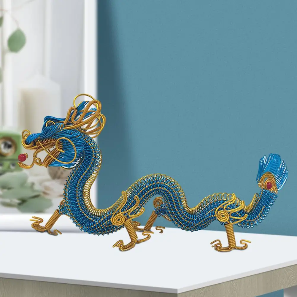 Dragon Ornament Handcrafted Colorful Aluminum Wire Chinese Dragon Figurine Miniature Zodiac Craft Ornament for Car Home Office