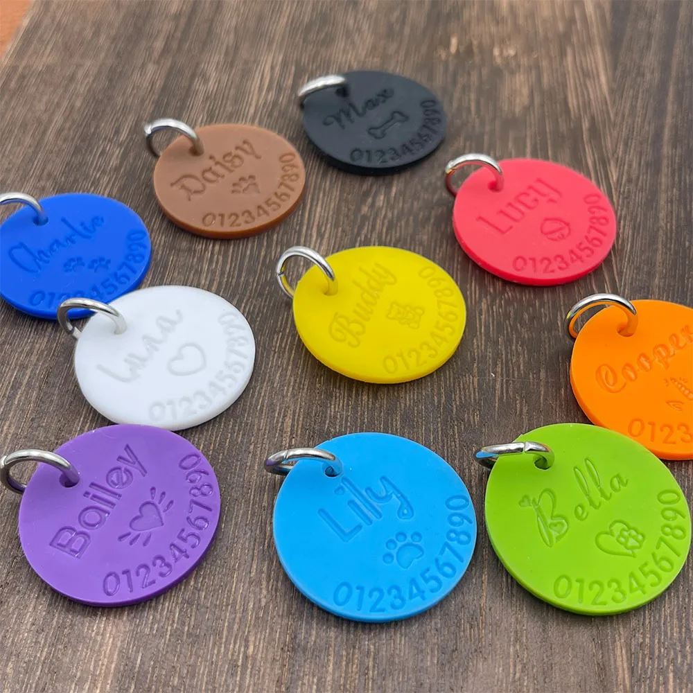 Silicone Pet Anti-lost ID Tag Personalized Dog Collar Tag Engraved Name Phone Number Custom Pendant Puppy Collars Accessories