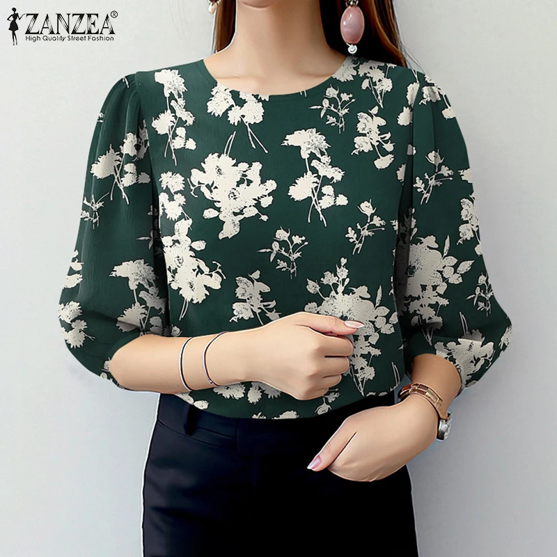 Stylish Summer Printed Blouse ZANZEA Women Bohemain 3/4 Sleeve Holiday Shirt Casual O Neck Work Blusas Retro Tunic Tops Femme