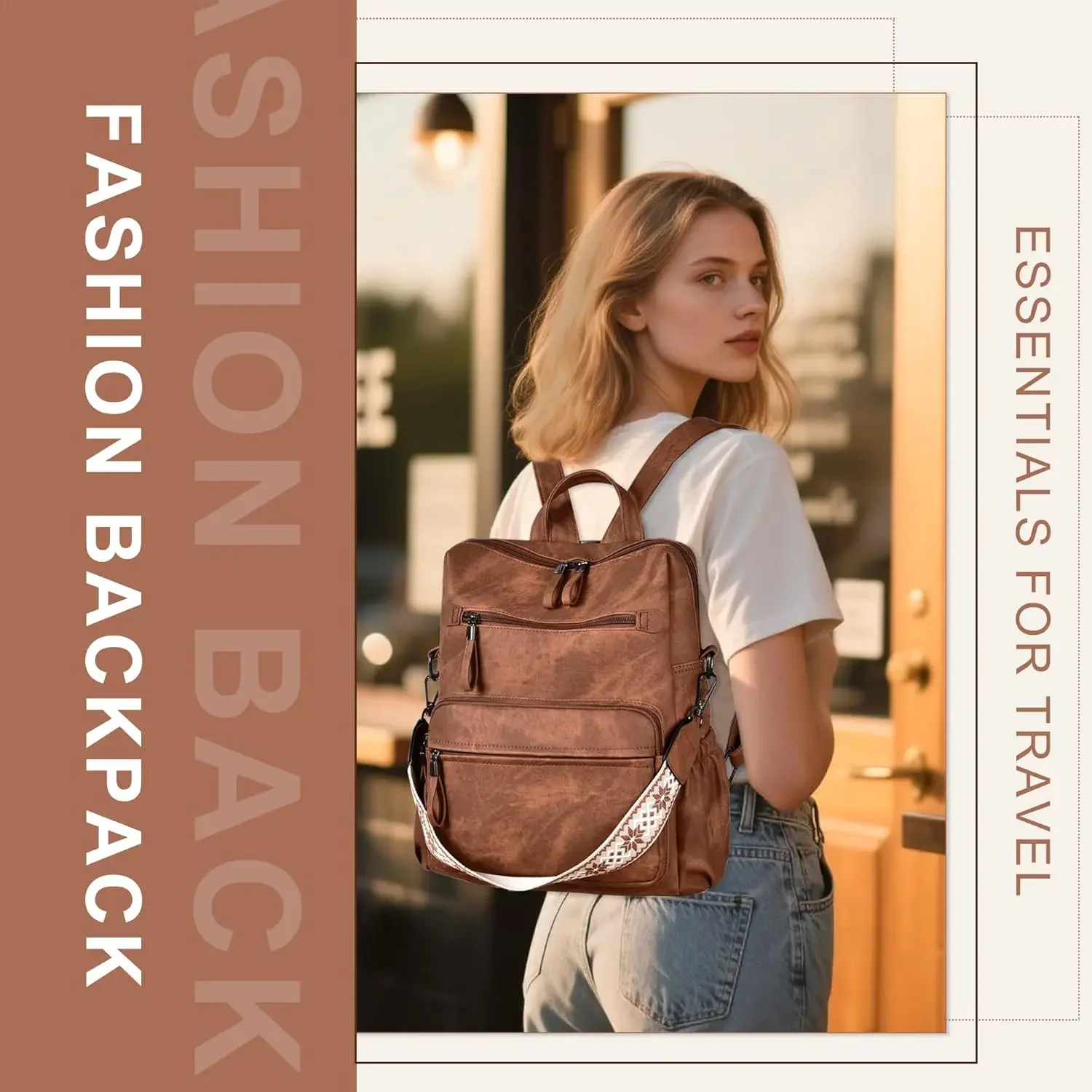 Obrázek 3: Batoh měšec pro ženy, pu kůže výtvarník cestovní batoh, móda práce dámy bedra brašna kabelka