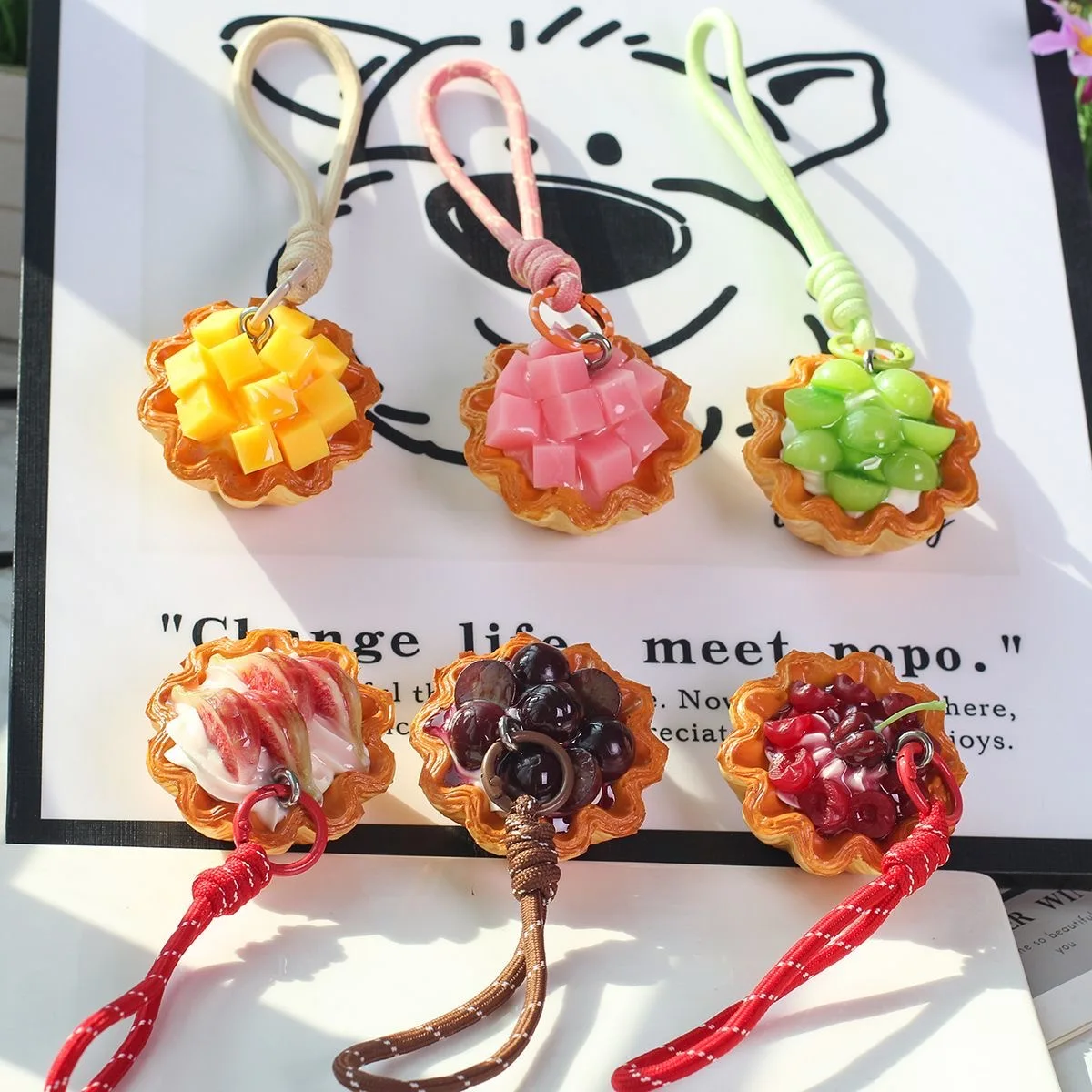 1 artificial flower-shaped egg tart bag pendant car hanging decoration