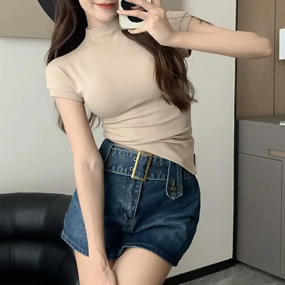 レディースチュニック、タンクトップ、ノースリーブ、ハイネック、フィット、スリムフィット、無地、ソフトで伸縮性のあるプルオーバートップス