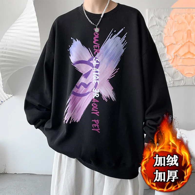 Watercolor X-letter Printed Round Neck Top Trendy Casual Men's and Women's Spring and Autumn Sets Head and Bathroom Clothes