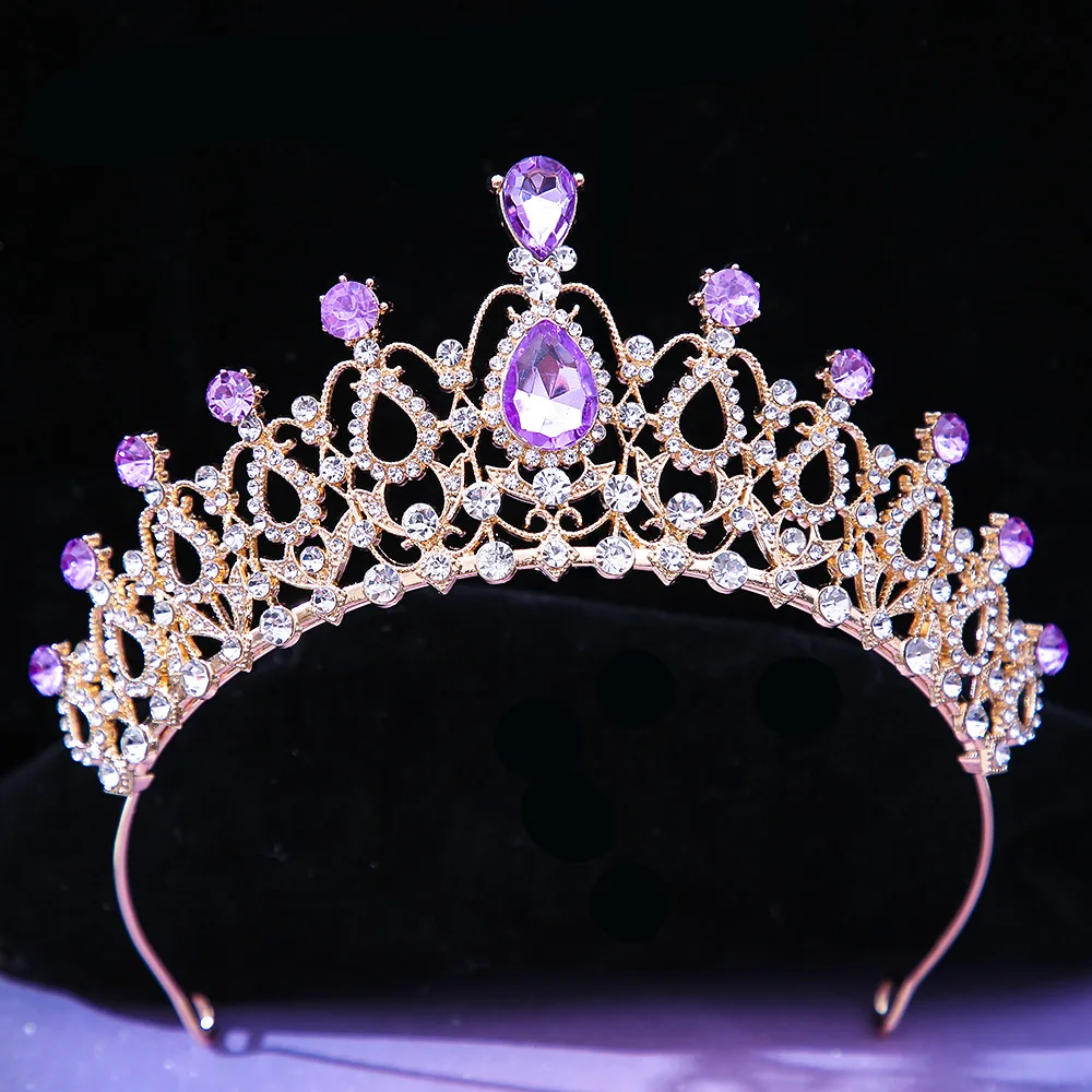 DIEZI Elegant Bridal Pink Crystal Girls Tiara Crown For Women Fashion Princess Queen Rhinestone Crown Hair Accessories Jewelry