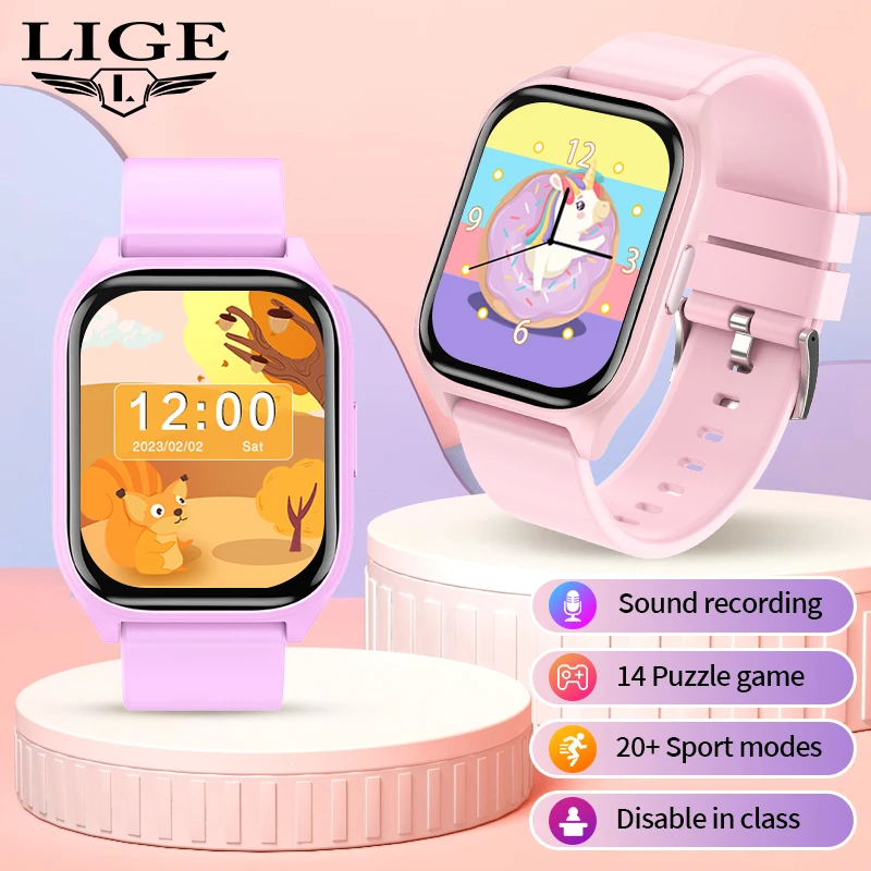 

Детские умные часы LIGE 2026 с трекером активности, монитором сна, играми-головоломками, функцией записи звука, возможностью отключения звука в классе, подарок для детей, умные часы.