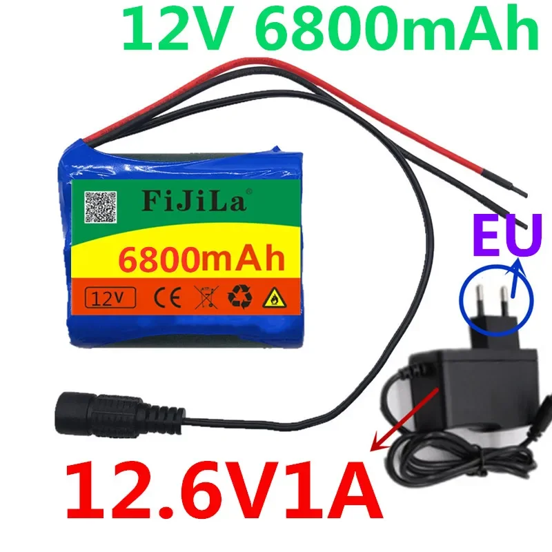 

New 12 V 6800 mAh 18650 Li-ion Rechargeable battery Pack for CCTV Camera 3A Batteries+ 12.6V 1A Charger+Free shopping