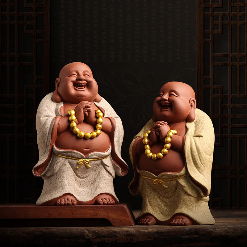 

Chinese-Style Zen Mood Attract Wealth Laughing Buddha Ornament Pottery Ceramic Porch Desk Customized Buddha Statue Decoration