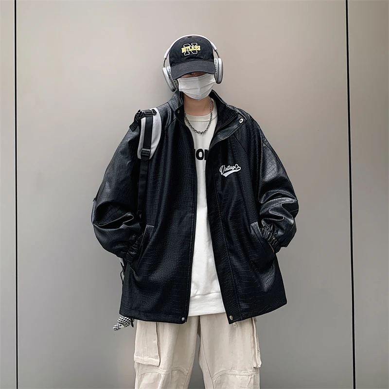 

Мужская куртка из искусственной кожи в американском стиле, весенне-осенняя, модная, молодежная, пилотская, теплая, утолщенная, с длинными рукавами, на молнии, с декоративными элементами.