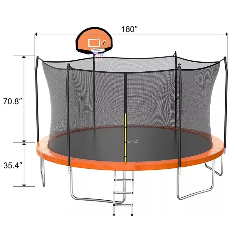 18ft Round Trampoline with Large Steel Frame Portable Commercial Grade Jump Park for Kids Boys Girls Outdoor Play Equipment