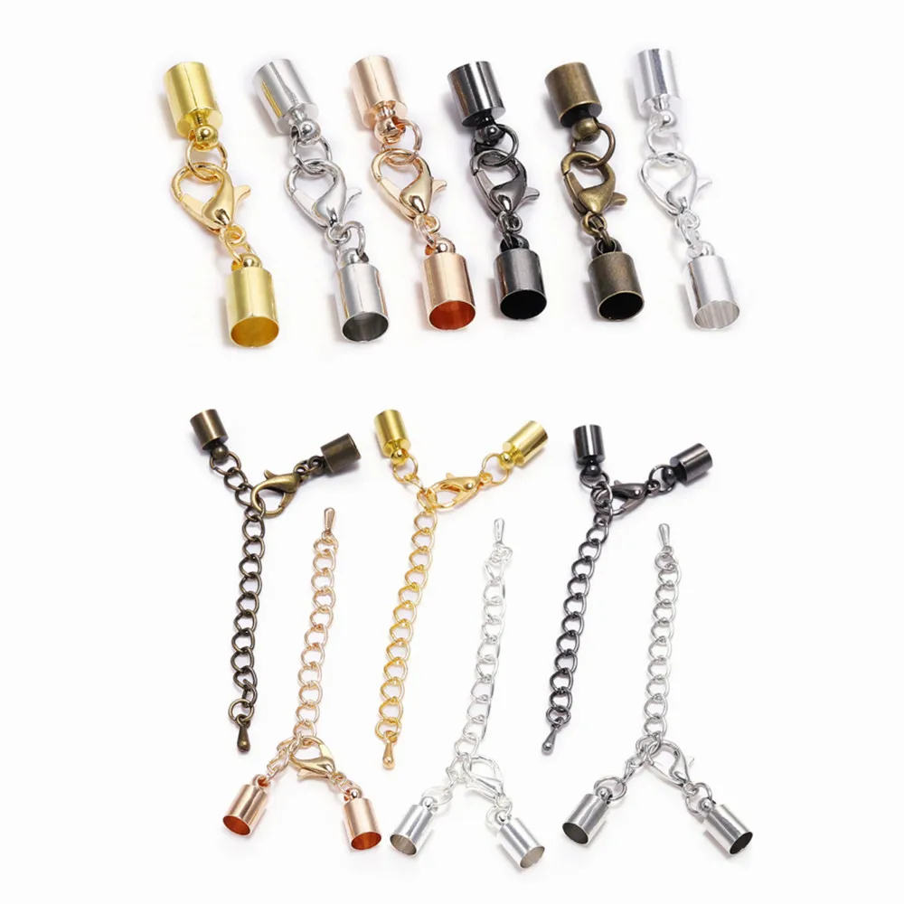 10pcs/Lot 3-10mm Lobster Clasps Hooks Leather Cord Crimps End Tip Caps Connectors Extending Chain For Bracelet Jewelry Making