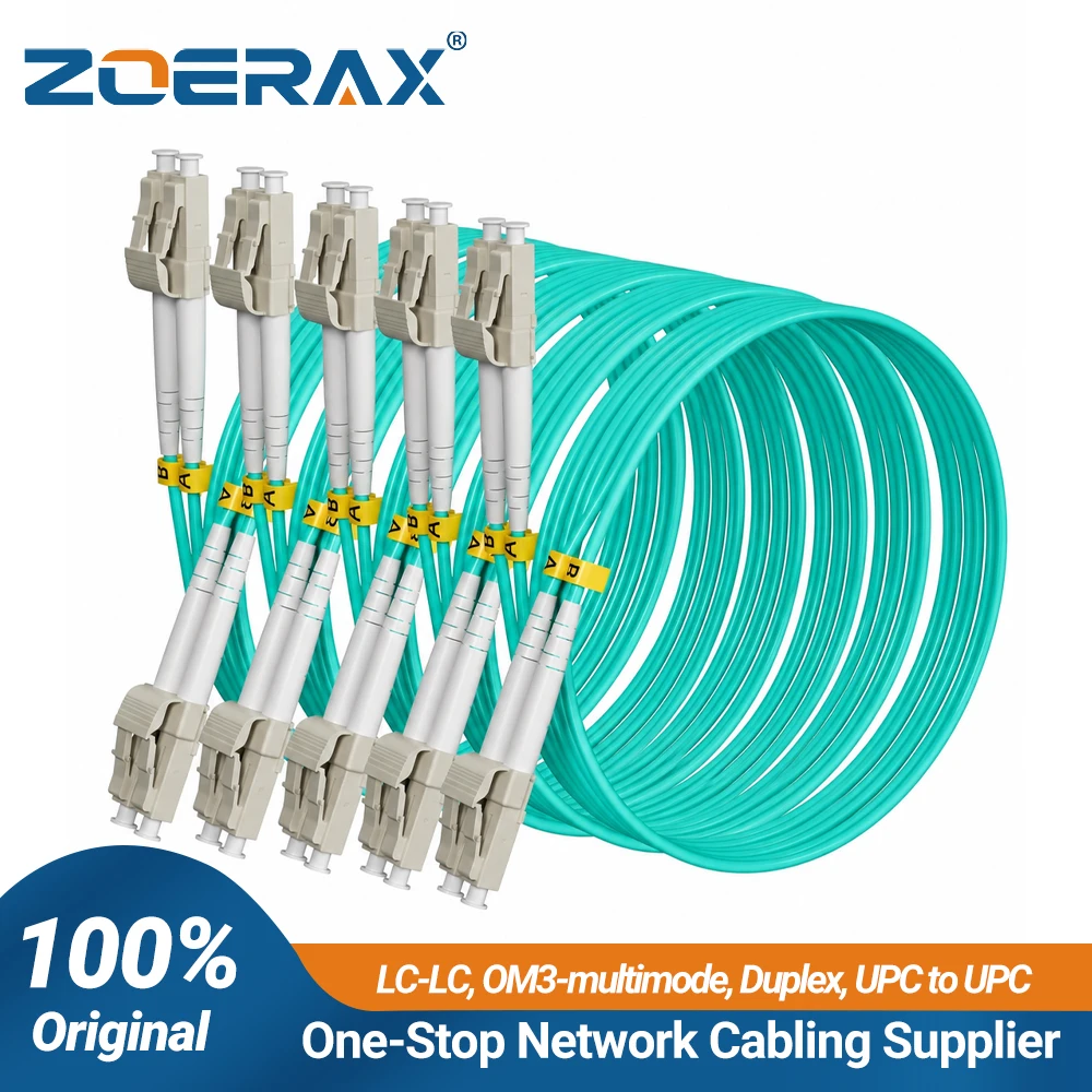 ZoeRax OM3 Fiber Optic Patch Cable (Carrier Grade) LC UPC to LC UPC Duplex 3.0mm 50/125μm 100Gbps Multimode Riser (LSZH)