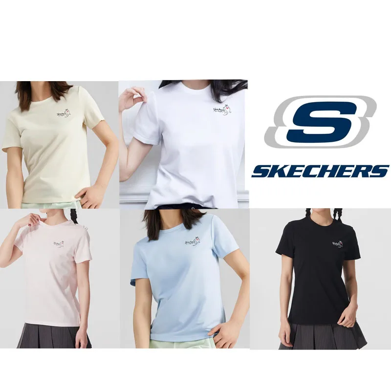 skechers-women's-crew-neck-short-sleeve-t-shirt-cute-cartoon-print-casual-sports-breathable-tee-p225w302