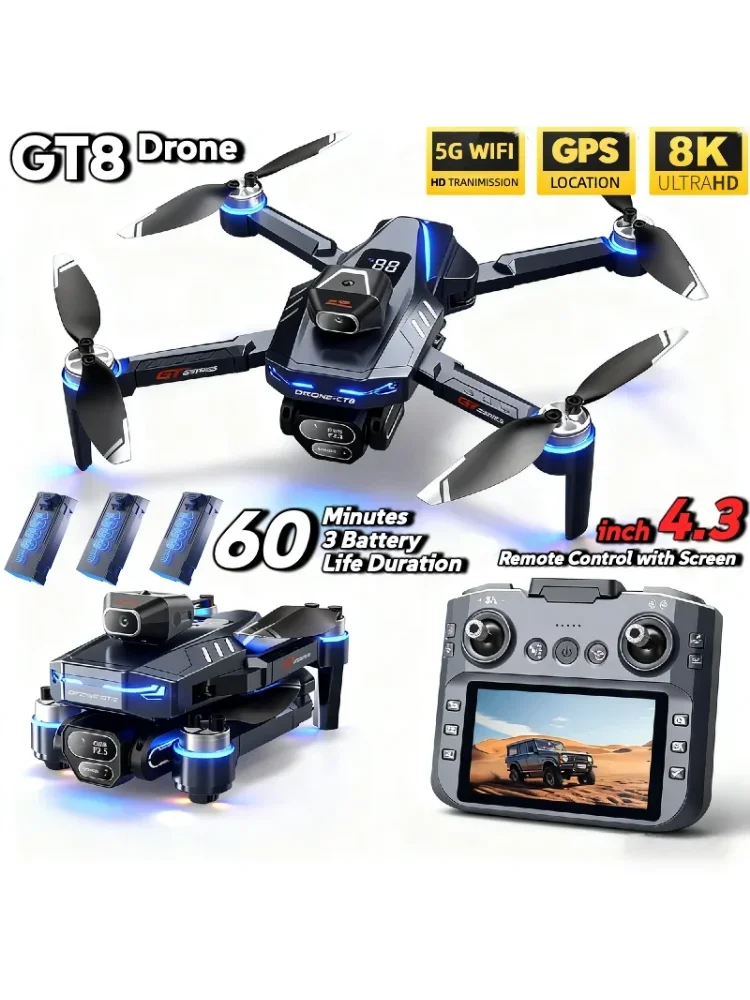 GORĄCY Nowy Dron LSRC GT8 4K Profesjonalny z Podwójną Kamerą FPV GPS Bezszczotkowy Silnik Optyczny Tryb Hovering Składany Quadcopter 8K RC Dron — 2