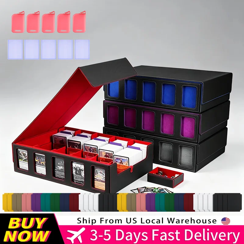 5-Row Deck Case with Removable Lid; 3900+ Card Deck Box for MTG TCG with 48PC Colorful Markable Dividers Trading Card Storage Box with Commander Display Dice Tray,