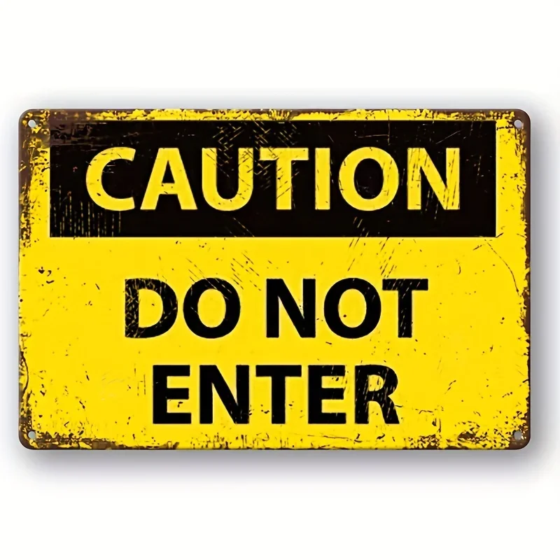 Vintage Metal Warning Tin Sign, Caution Enter At Your Own Risk/ Slippery Shen Wet/Do Not Enter,Room Home Restaurant Garage Decor