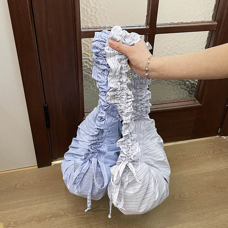 Gestreifte Plissee-Umhängetasche mit Kordelzug, koreanische weiche lässige Dumpling-Cloud-Tasche, Damen-Handtasche mit großer Kapazität und geringem Gewicht – Detail 15