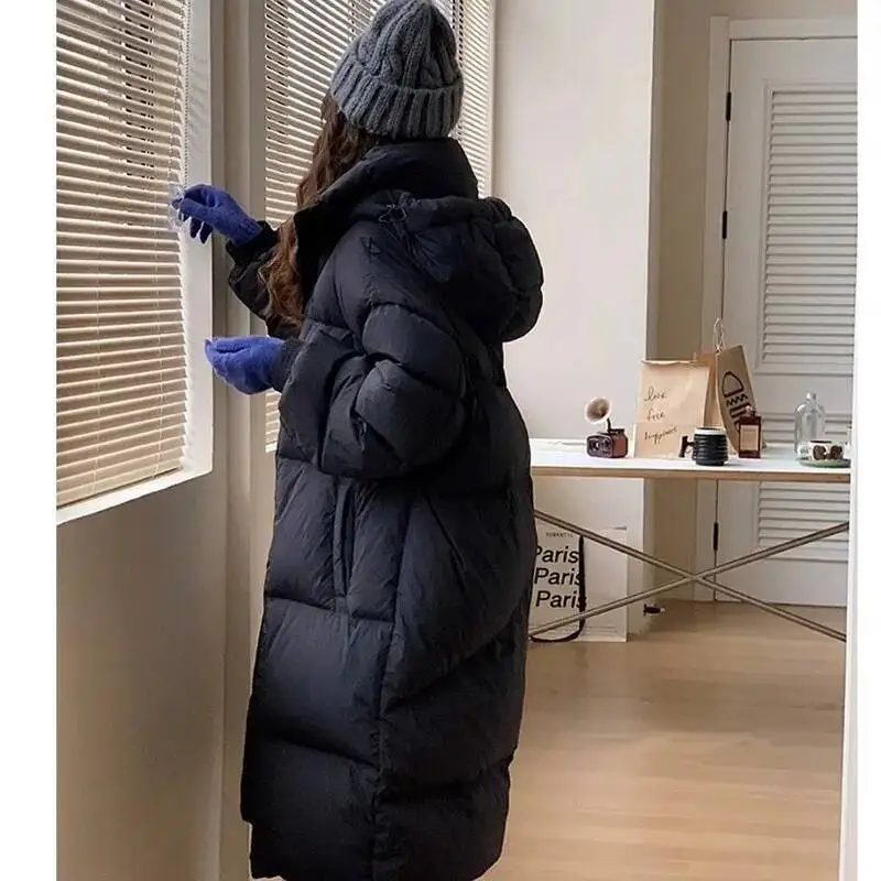 Umi mao grande colcha longa sobre o joelho com capuz jaqueta para mulher 2024 inverno novo solto grosso quente para baixo jaqueta femme