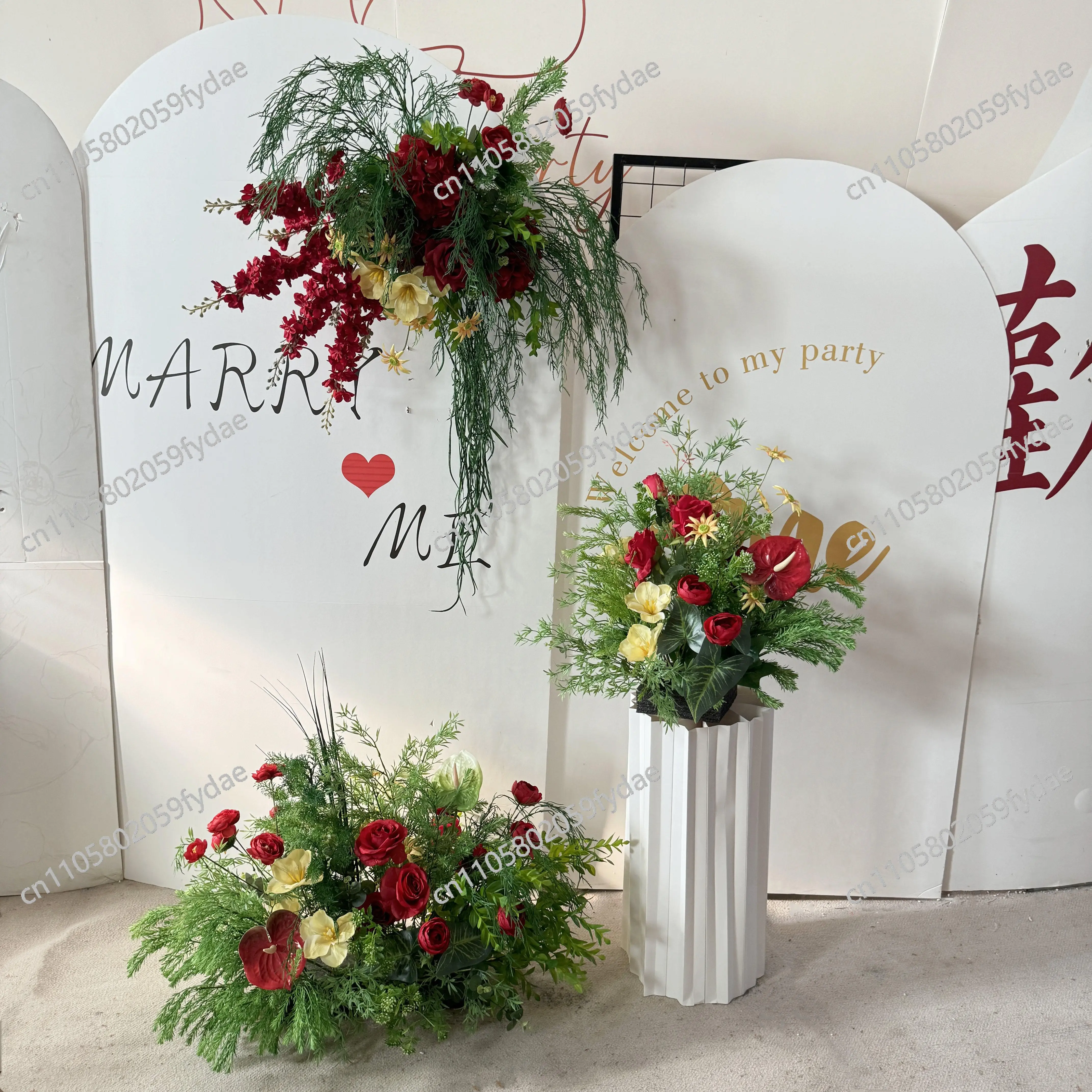 

row decoration road leading flowers welcome arrangement engagement background flower New Year's banquet fake flower red series
