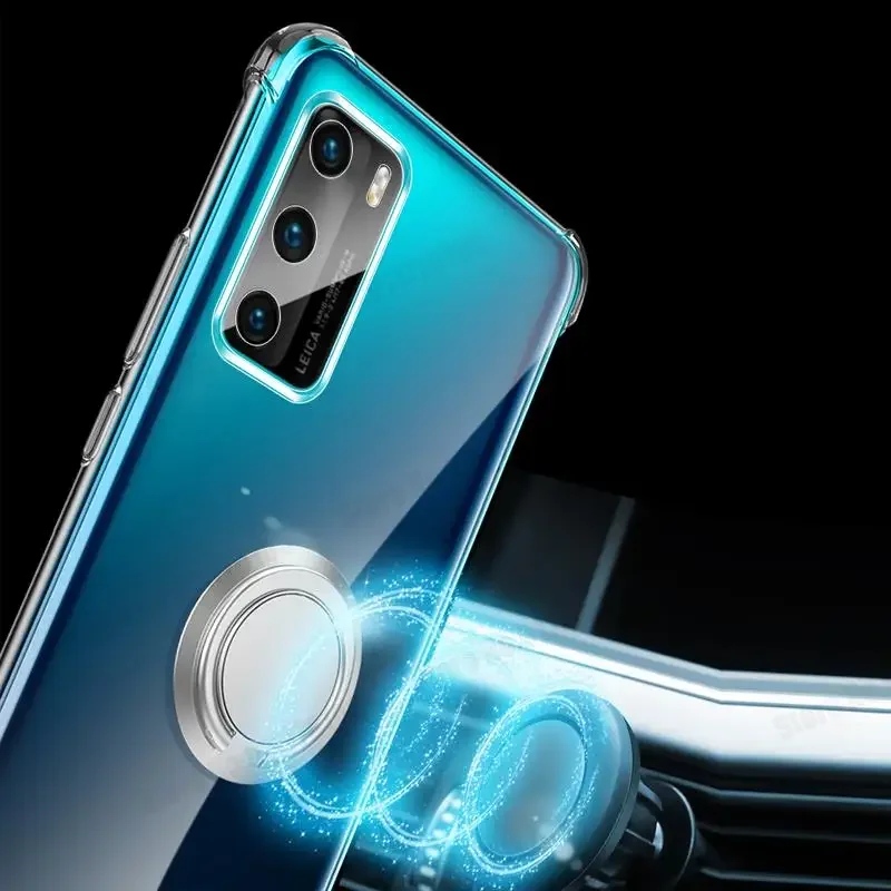 For Huawei P50 Pro Lens Protection Transparent Soft Case For Huawei Pura 70 Ultra P60 P40 Pro Plus P30 Ring Stand Clear Cover