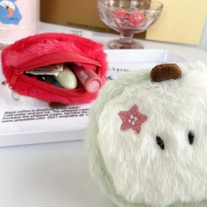 1pc mini cartoon plush red apple coin purse, sundries organizer, lipstick pouch, creative embroidered earphone case