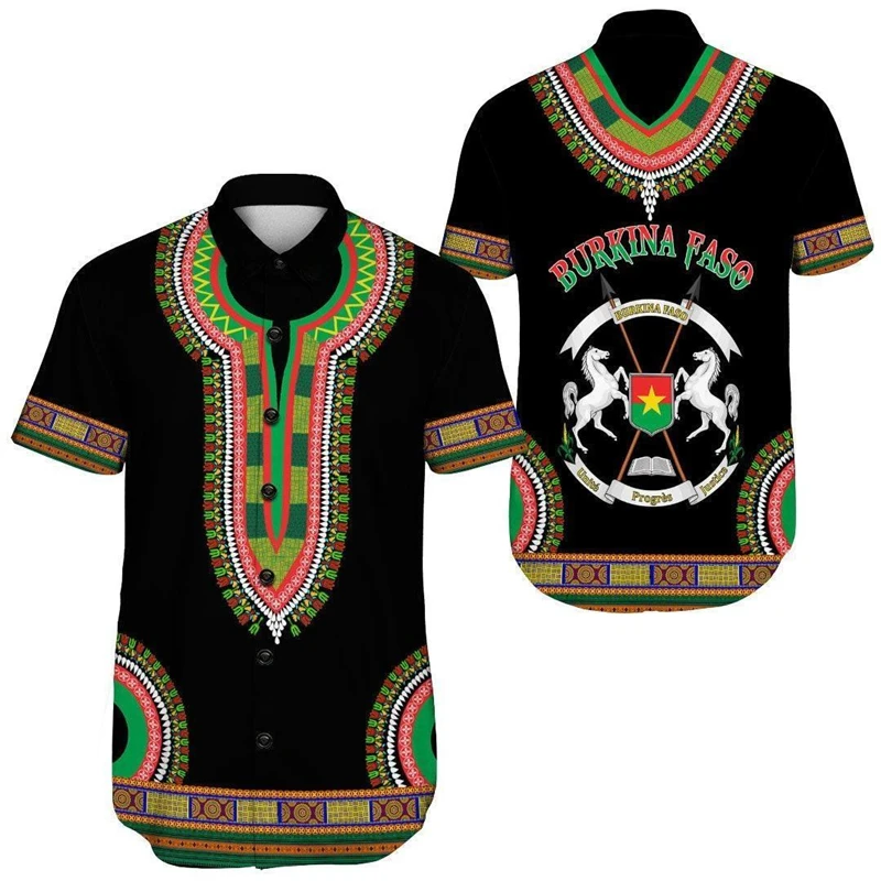 

Burkina Faso Flag Map Graphic Shirts For Men Clothes Casual Hawaii Short Sleeve Shirt Africa Country Blouses National Emblem Top