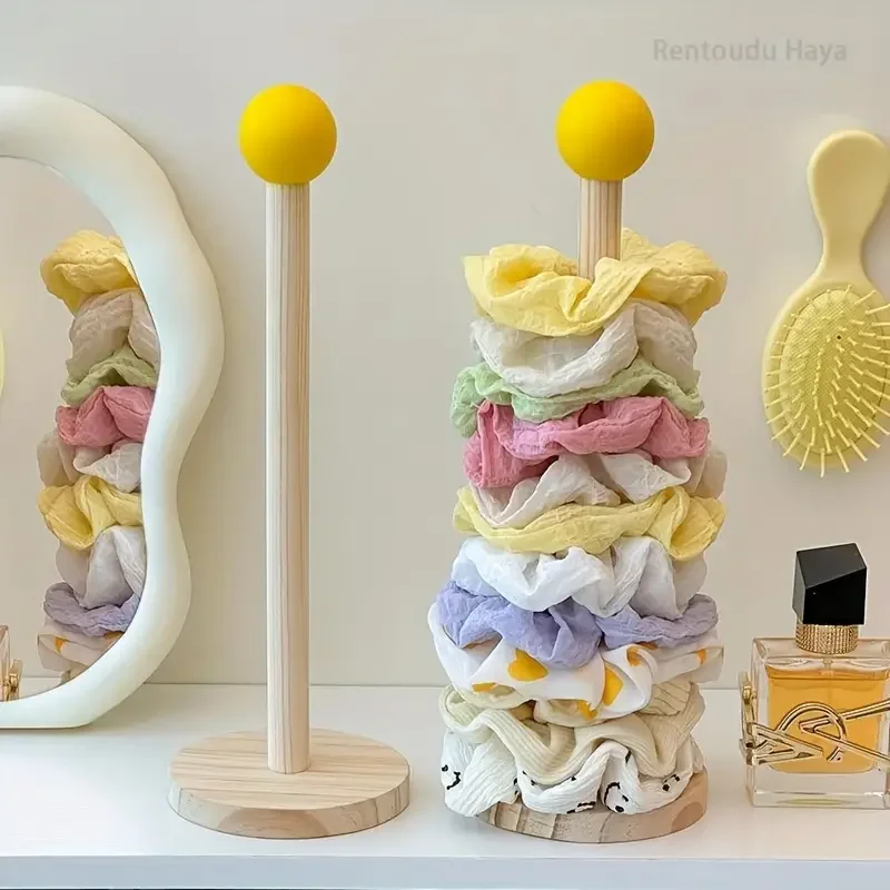 

1PC Solid Wood Hair Accessories Display Stand Hair Rings Claw Clip Organizer Yellow Jewelry Storage Rack Household Storage Tools