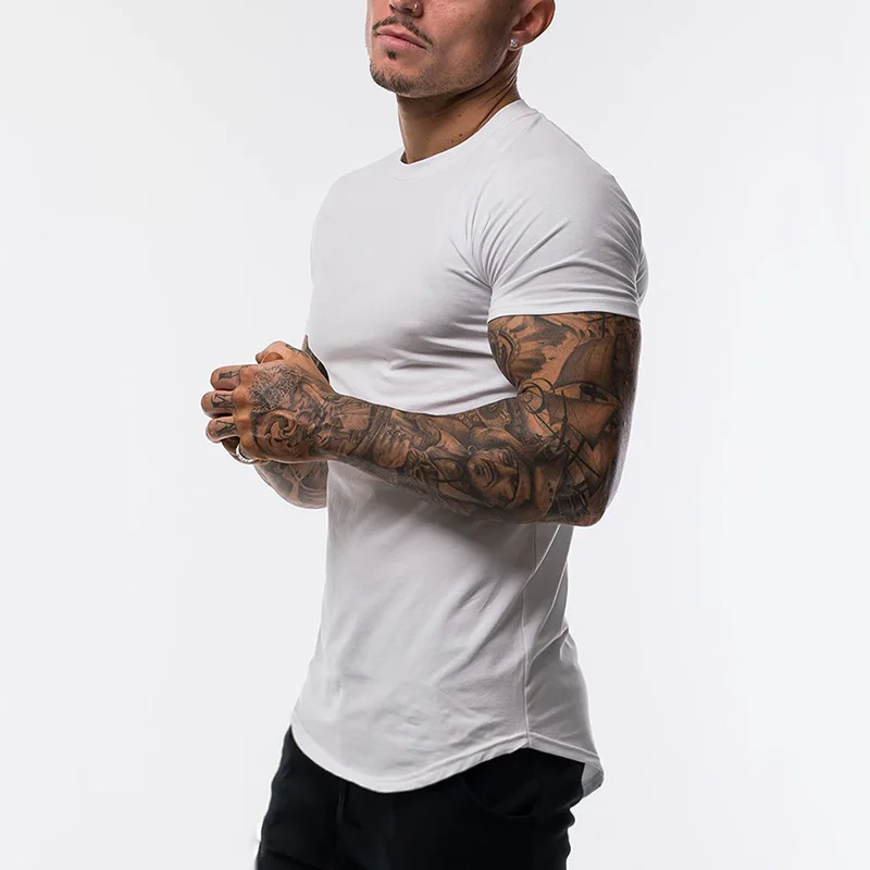 Plain Men’s Muscle Fit Gym T-Shirts Stretch Cotton Athletic Short Sleeve Workout Tee Shirt Slim Fit Crew Neck Training Tops gallery 4
