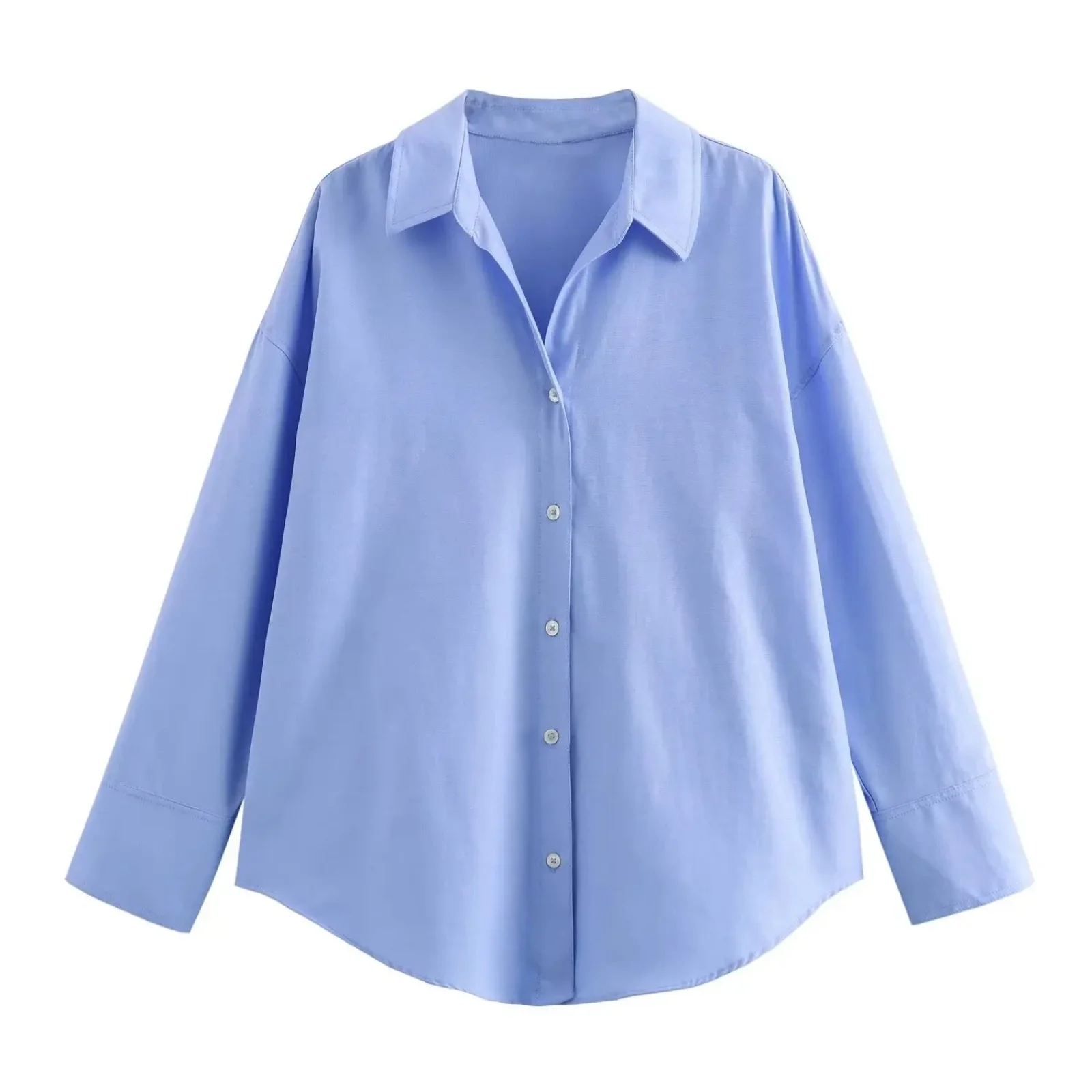 BSAY Women Fashion Spring Cotton Oxford Long Sleeve Single-breasted Lapel Blouse Street Clothing Shirt Chic Ladies Tops Mujer
