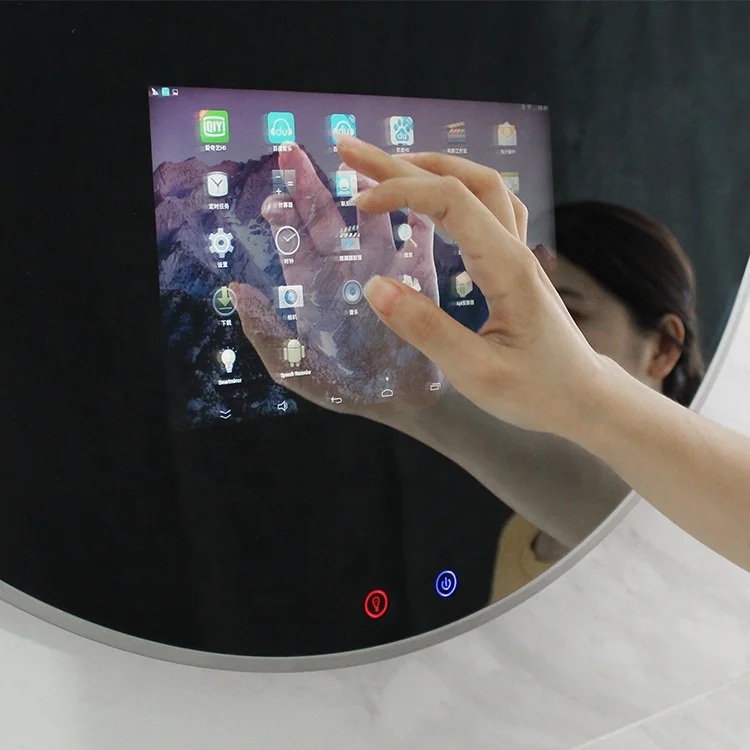 Round Shape Wall Mounted Led 4mm Silver Touch Screen Smart TV Mirror Android System