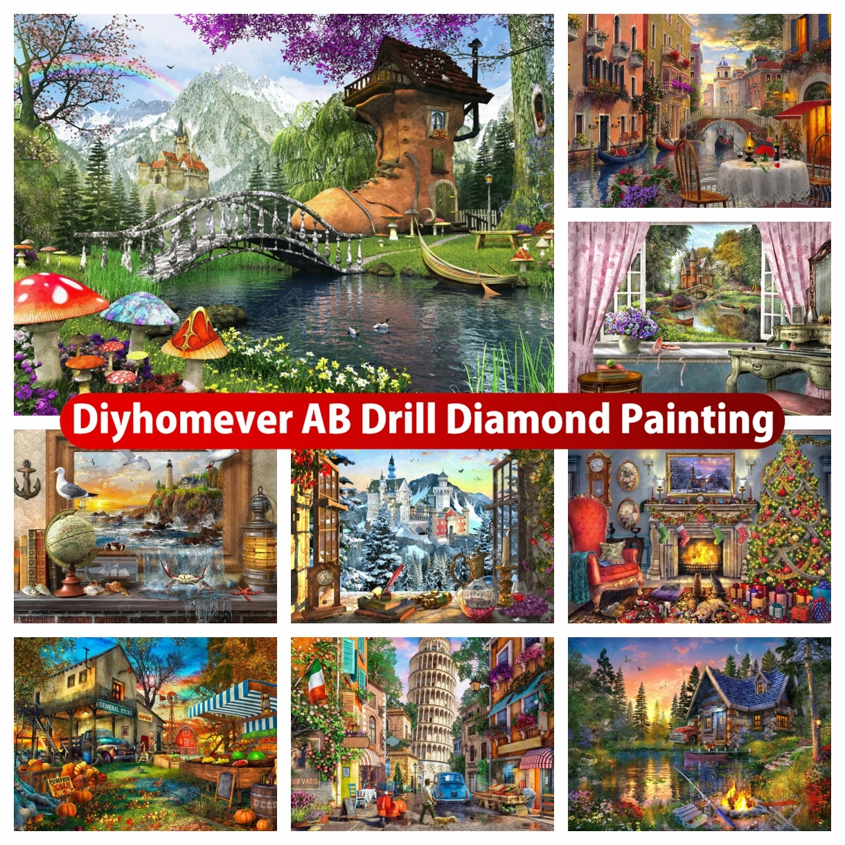 

European Castle House AB Drill Diamond Painting Mosaic Fantasy Landscape Cross Stitch Embroidery Handmade Rhinestones Home Decor