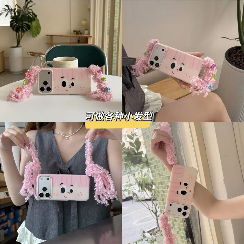 DIY Hairstyle Pink Braid Customizable styling Phone Case for iPhone 15 16 17 Pro Max 17Pro Cute Cartoon Fashion Girls Cover view 6