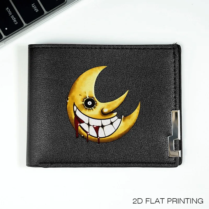 스마일링 문 디자인 PU 가죽 지갑 미니멀리스트 비즈니스 스타일 가볍고 내구성 있는 남성용 일상 사용