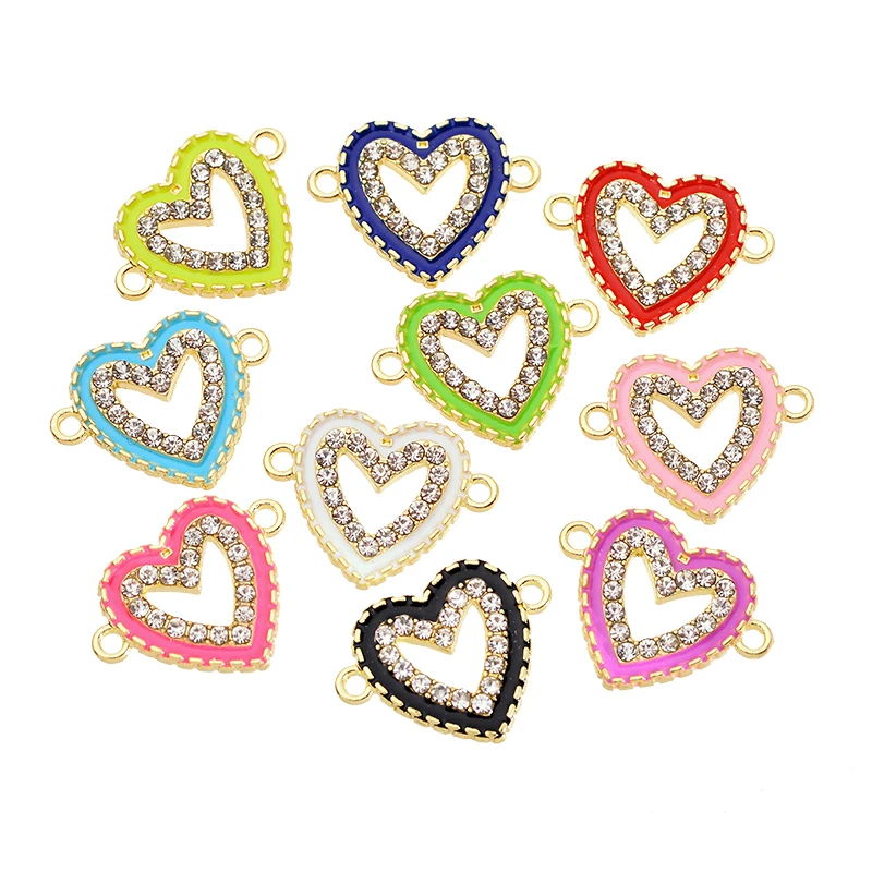 10Pcs Cute Love Heart Charm Rhinestone Enamel Pendant Jewelry Connector for Women\'s Handmade DIY Earrings Necklaces Accessories