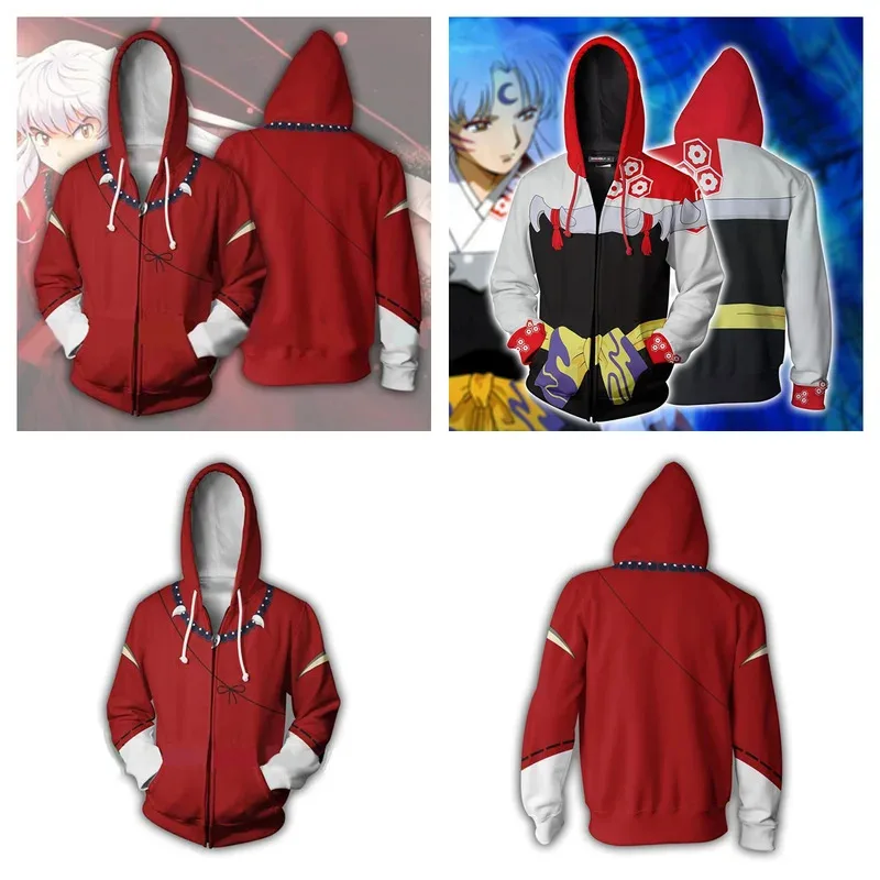 Sudaderas con capucha de Anime Inuyasha, sudadera Higurashi Kagome, chaqueta de Cosplay Sesshoumaru, ropa de calle Unisex, ropa con capucha, abrigo con cremallera