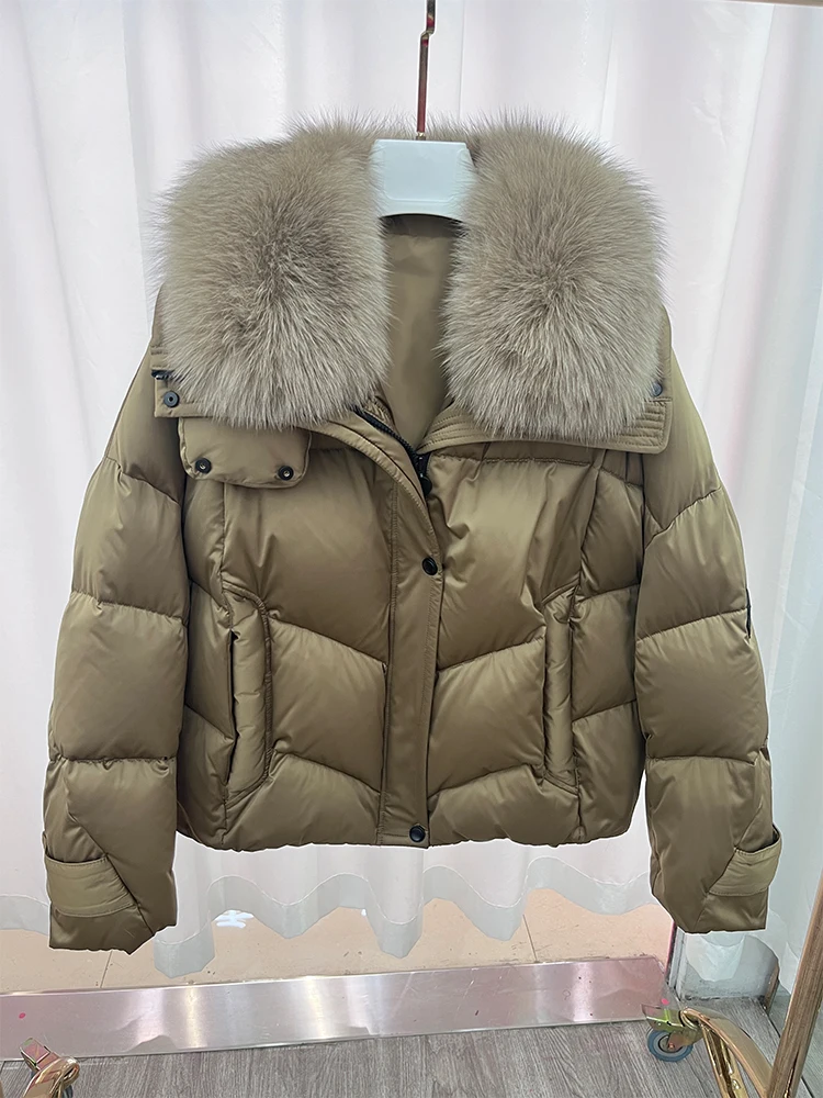 Fashion Winter Women Coats White Goose Down Jacket Real Natural Fox Fur Collar Luxury Streetwear Female coat