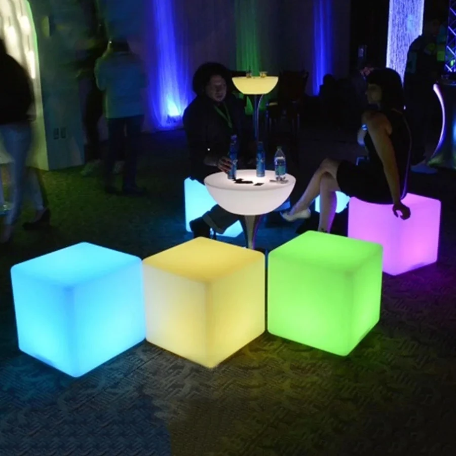 Outdoor LED Illuminated Furniture Cube Chair Bar Light Party Wedding Decoration Glowing Cube Stool Chair Light AAA Battery