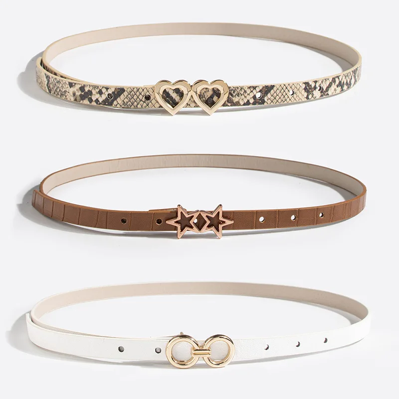 New animal print love circle five-pointed star buckle thin belt suit fashionable and versatile women's skirt matching