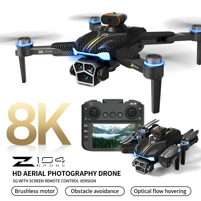 Z104 RC Drone Wide-angle 8K HD Professinal Duals Camera 4.5-inch screen remote control 360° Obstacle Avoidance Quadcopter Toys